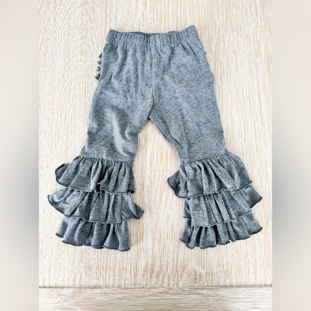 Rufflebutts Girls Ruffle Hem Knit Pants - Gray